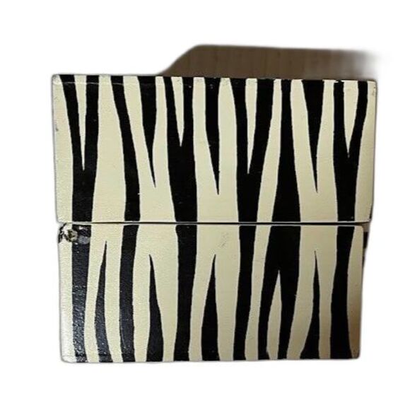 Vintage Trinket Box Wooden Painted Zebra Boho African Style 4.5" Cube Decor - Picture 4 of 7